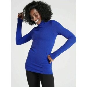 Athleta Womens Size S Small Flurry Peak Stretch Turtleneck Top Herringbone Blue